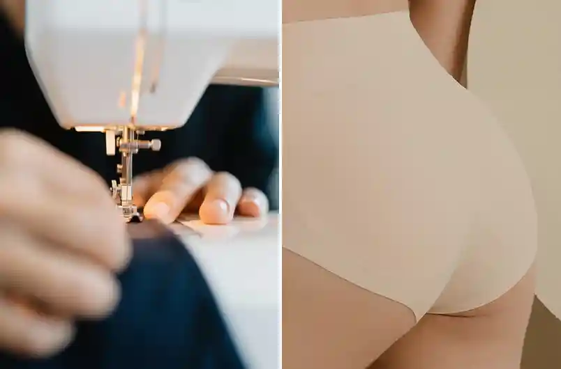 A Reliable OEM Underwear Suppliers03 zoralinkcom A close up of hands operating a sewing machine on dark fabric showcasing the craftsmanship of underwear suppliers in creating quality underwear
