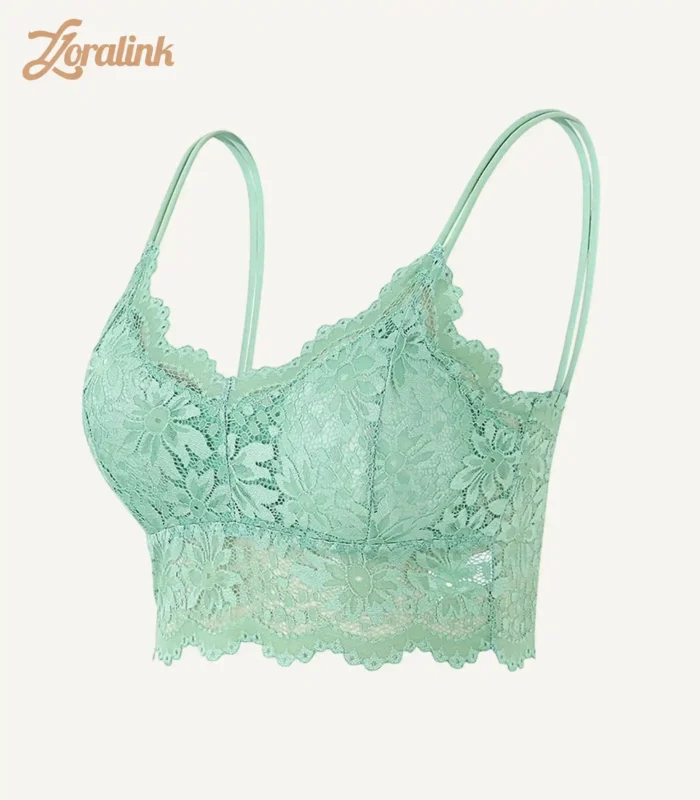 Womens Wireless Seamless Lace Bra Green