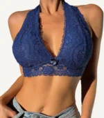 Lace Bra Bralette Soft Wireless Seamless Comfort01 zoralinkcom Stylish blue halter lace bra with soft wireless design and seamless lace details