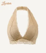 Lace Bra Bralette Soft Wireless Seamless Comfort02 zoralinkcom Beige halter lace bra with soft wireless and seamless lace detailing