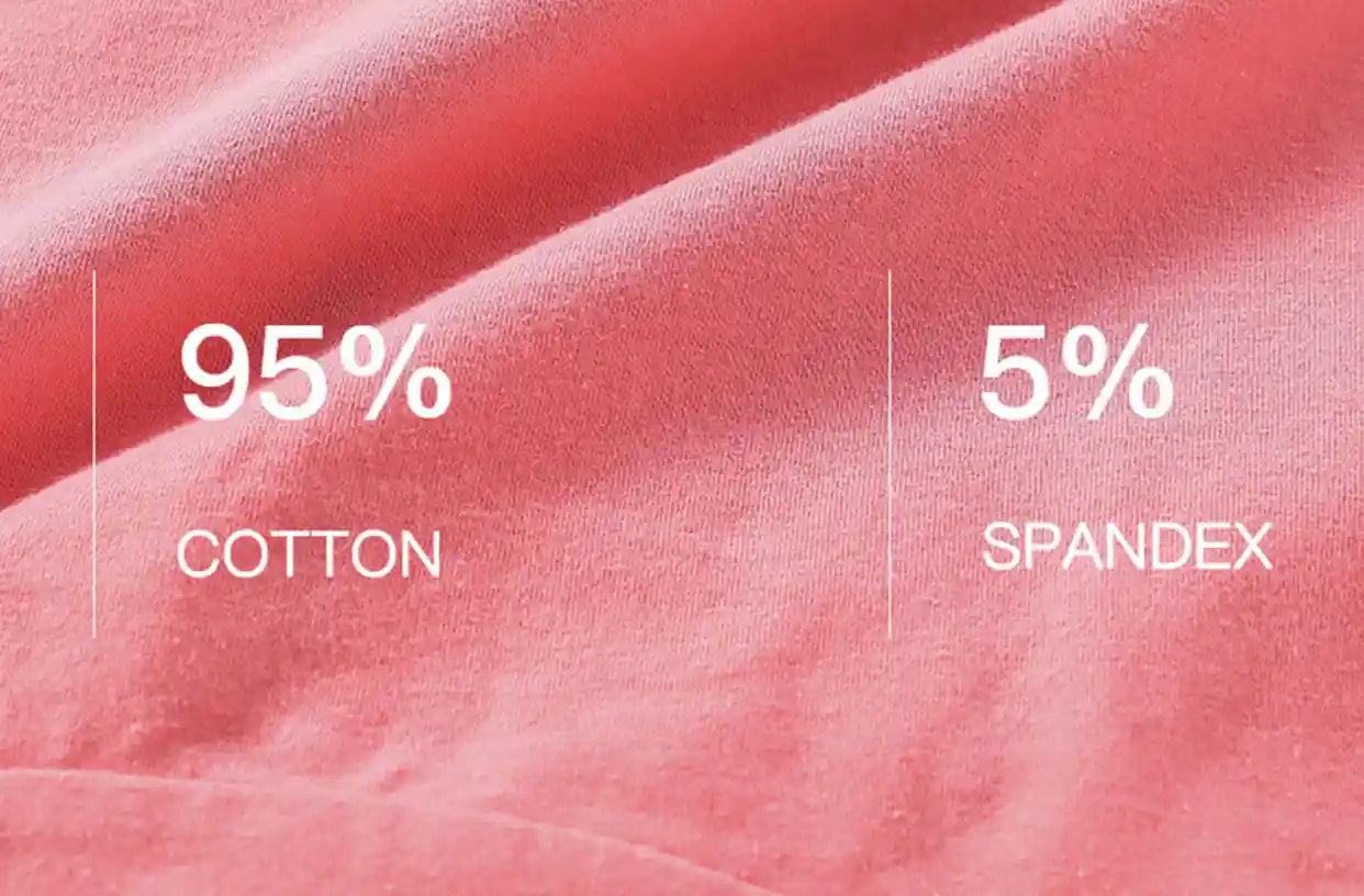 Close-up of cotton underwear fabric showing 95% cotton and 5% spandex blend, highlighting its breathable comfort and stretch