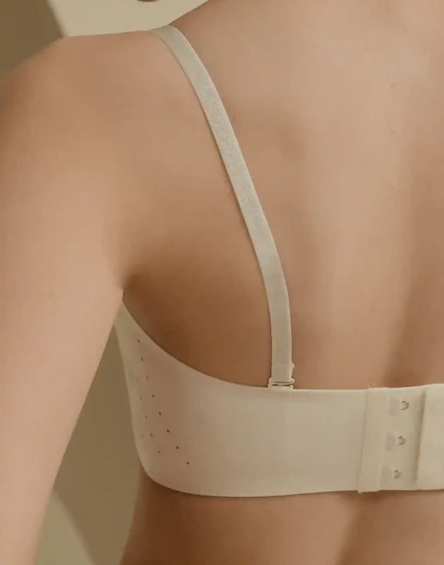 Our Cut and Sew Underwear Manufacturing Service05 zoralinkcom Close up of a person wearing a light colored bra highlighting its straps and back closure a result of the cut and sew process in underwear production