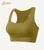 Ribbed Sports Bras Wireless Lightweight Stretchy03 zoralinkcom An olive green seamless sports bra with a ribbed texture and racerback design made from stretchy material for comfort and support