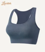Ribbed Sports Bras Wireless Lightweight Stretchy05 zoralinkcom A seamless dark gray sports bra with a ribbed texture and racerback design made from stretchy material for comfort and support
