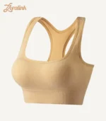 Ribbed Sports Bras Wireless Lightweight Stretchy08 zoralinkcom A seamless beige sports bra with a ribbed texture and racerback design crafted from stretchy material for comfort and support