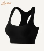 Ribbed Sports Bras Wireless Lightweight Stretchy09 zoralinkcom A seamless black sports bra with a ribbed texture and racerback design made from stretchy material for comfort and support