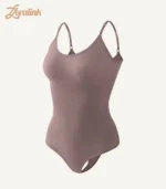 Seamless Bodysuit Shapewear Tummy Control Butt Lift04 zoralinkcom Light brown seamless bodysuit as shapewear with tummy control function for body shaping featuring thin shoulder straps waist texture and designed to be thin one piece and wearable outside