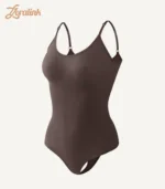 Seamless Bodysuit Shapewear Tummy Control Butt Lift06 zoralinkcom Dark brown seamless bodysuit as shapewear with tummy control function for body shaping featuring thin shoulder straps and waist texture useful for body management