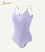 Seamless Bodysuit Shapewear Tummy Control Butt Lift08 zoralinkcom Light purple seamless bodysuit as shapewear with tummy control function for body shaping featuring thin shoulder straps and waist texture comfortable for daily wear and enhancing body posture under outerwear