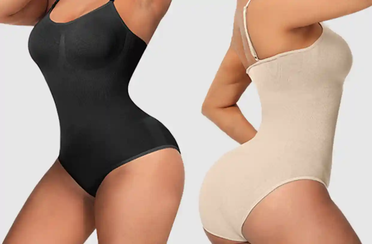 Seamless Bodysuit Shapewear Tummy Control Butt Lift10 zoralinkcom Black and beige seamless bodysuits as shapewear with tummy control function featuring thin straps helping to shape the body and suitable for wearing under outerwear