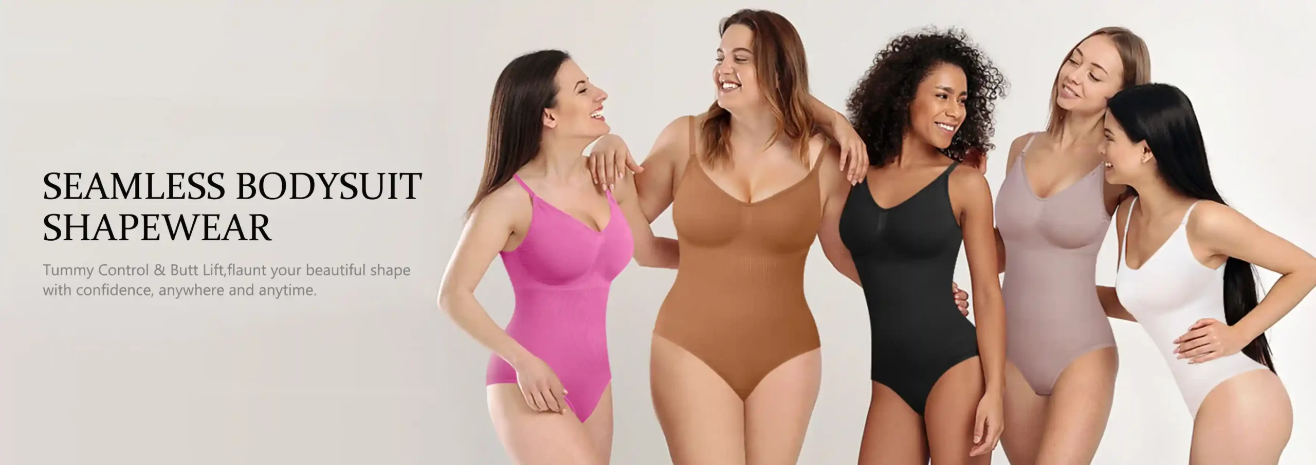 Seamless Bodysuit Shapewear Tummy Control Butt Lift13 zoralinkcom Advertisement for seamless bodysuit shapewear with tummy control and butt lift features shown in multiple colors like pink brown black light gray and white enabling wearers to flaunt their figures with confidence