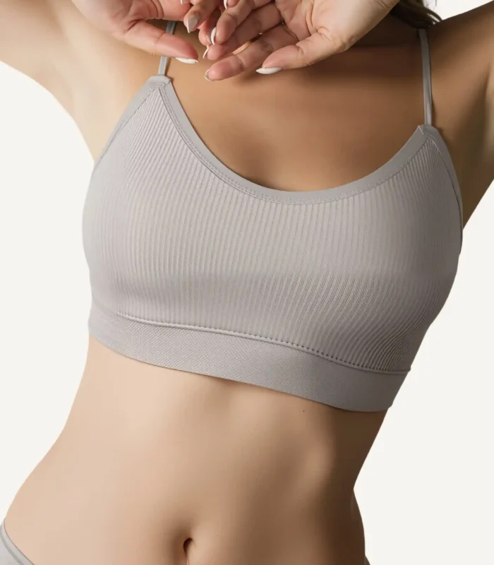 Seamless Everyday Bras Comfortable Breathable Bralette10 zoralinkcom Woman confidently posing in light gray seamless everyday bras highlighting the smooth silhouette and comfort focused design for daily wear