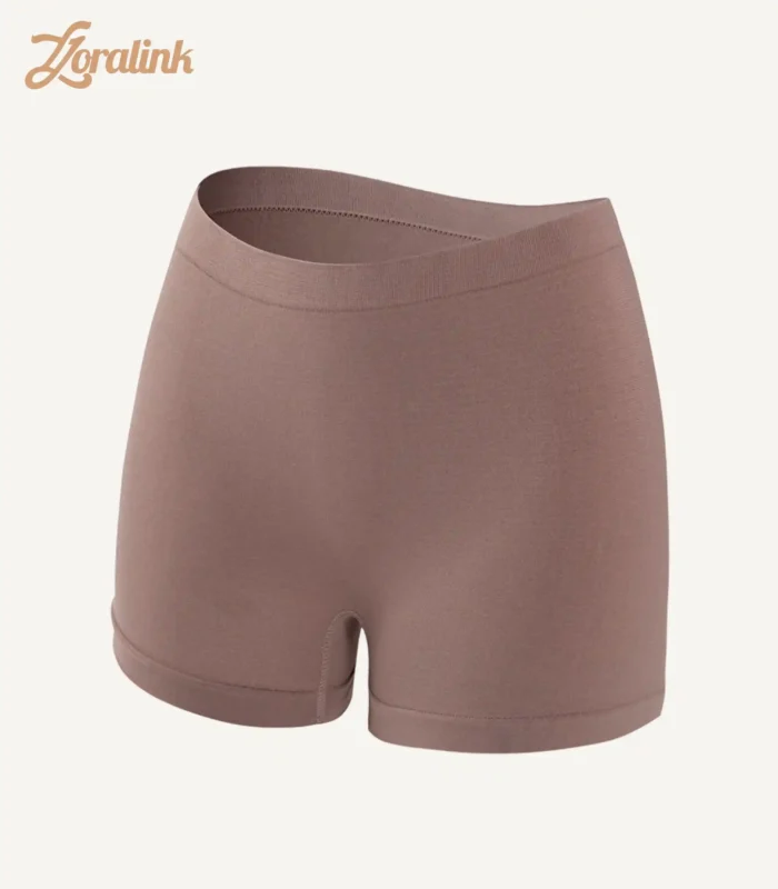 A pair of seamless brown panties made from soft and stretchy fabric designed for comfort and a smooth fit
