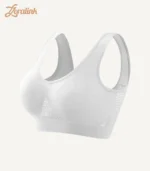 Seamless Sport Bras Breathable Comfortable WireFree01 zoralinkcom White racerback sport bra with breathable mesh for comfortable exercise