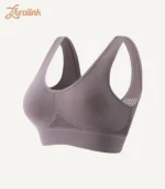 Seamless Sport Bras Breathable Comfortable WireFree04 zoralinkcom Gray racerback sport bra with breathable mesh for comfortable exercise