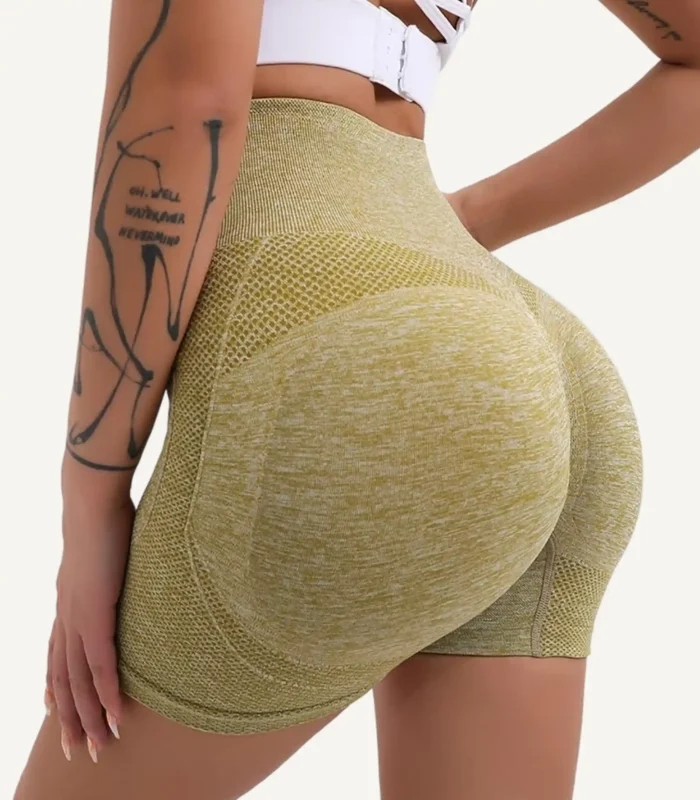 Seamless Sports Underwear HighWaist Butt Lifting Breathable01 zoralinkcom A person wearing seamless high waisted sports underwear shorts with butt lifting design in a light olive color