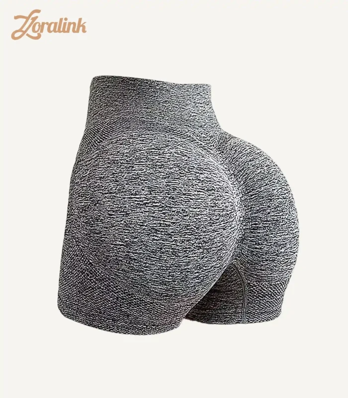 Seamless high waisted sports underwear shorts in a black and white speckled pattern featuring a butt lifting design for enhanced fitness performance