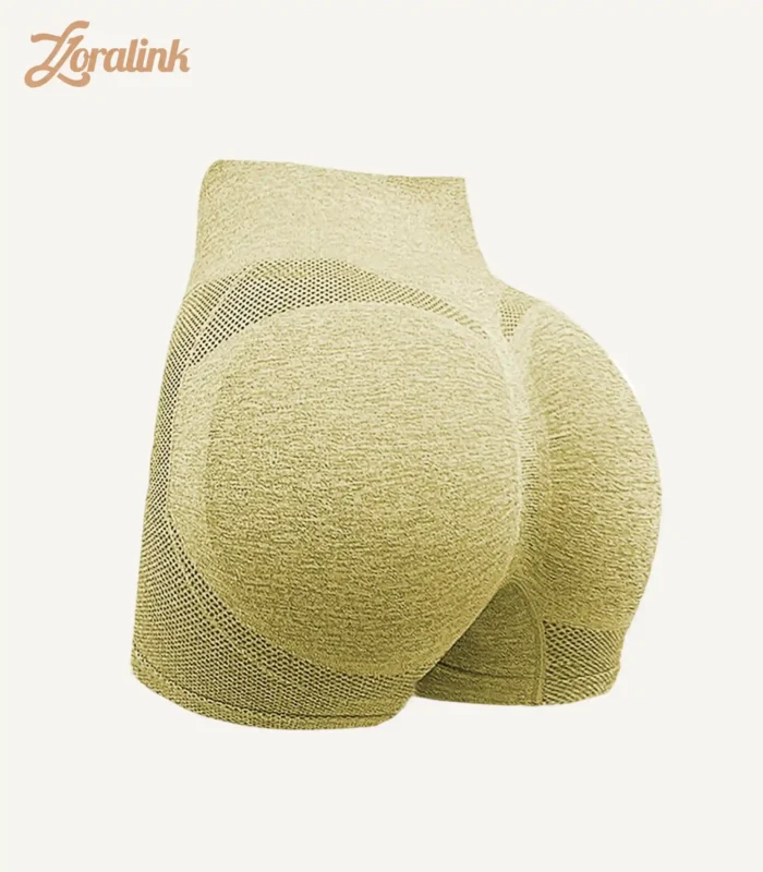 Seamless high waisted sports underwear shorts in a light khaki color with a butt lifting design perfect for sports and fitness