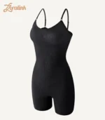 Black seamless shapewear bodysuit with adjustable straps providing comfort and excellent body contouring for a flattering look