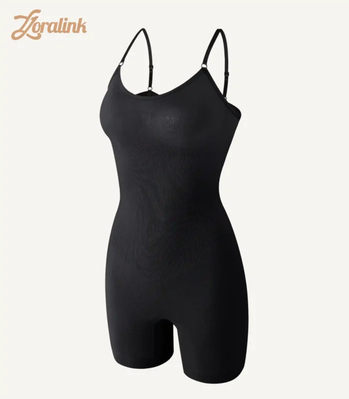 Black seamless shapewear bodysuit with adjustable straps providing comfort and excellent body contouring for a flattering look