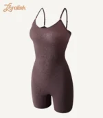 Dark brown seamless shapewear bodysuit with adjustable straps combining comfort and body sculpting functionality for a refined appearance