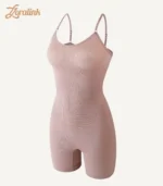 Light brown seamless shapewear bodysuit with adjustable straps offering comfort and enhancing body contours for a more streamlined look