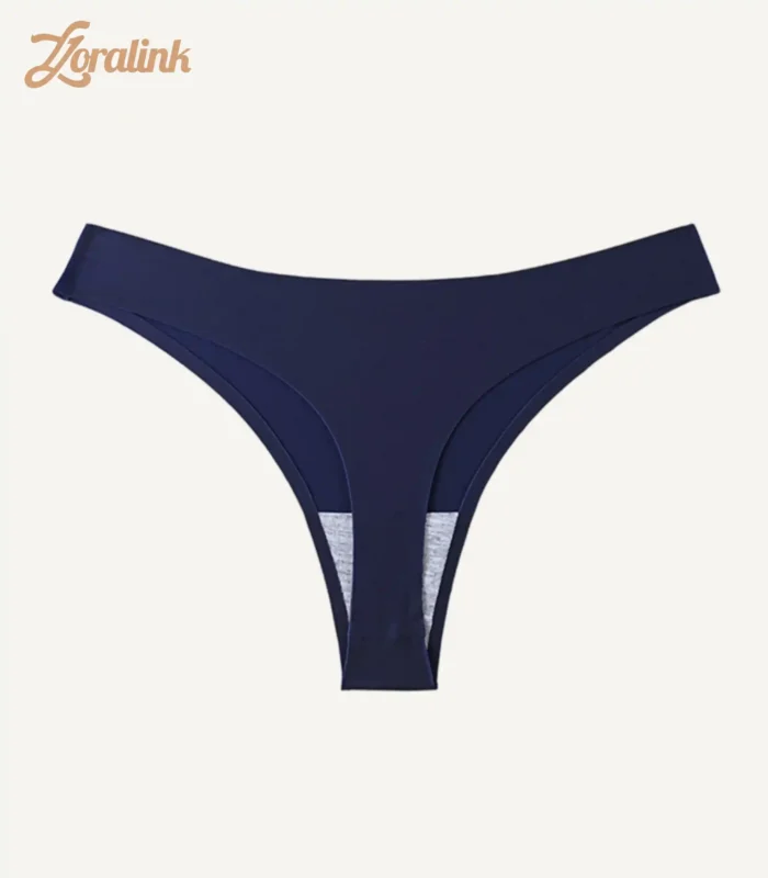 A navy blue sports thongs panties with a bonded waistband and soft fabric suitable for activewear