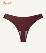 A maroon colored sports thongs panties with a bonded construction and soft fabric for comfort during physical activities
