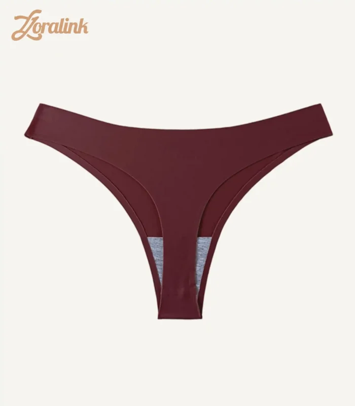 A maroon colored sports thongs panties with a bonded construction and soft fabric for comfort during physical activities