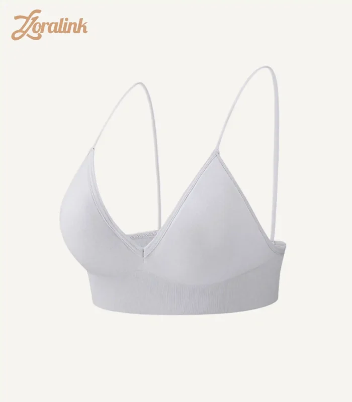 A sleek seamless wireless triangle bra in white offering comfort and a minimalist design