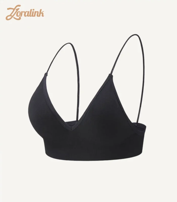 A seamless wireless black triangle bra that combines comfort with a sleek minimalist design
