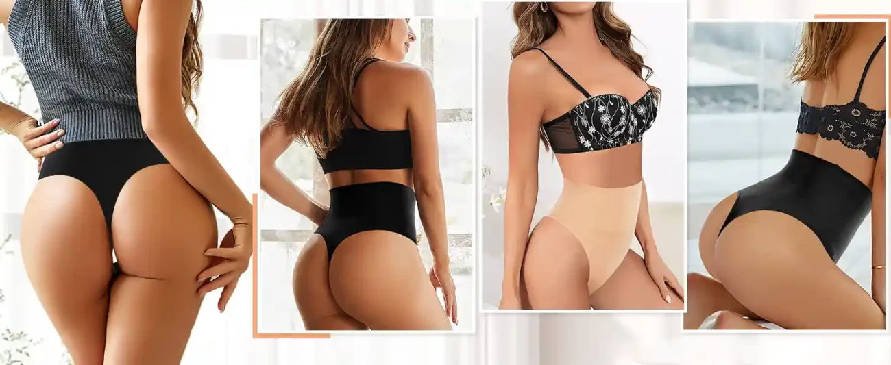 High - waisted tummy control underwear in black and beige, showcasing their body - shaping effects on the waist and abdomen from different angles.